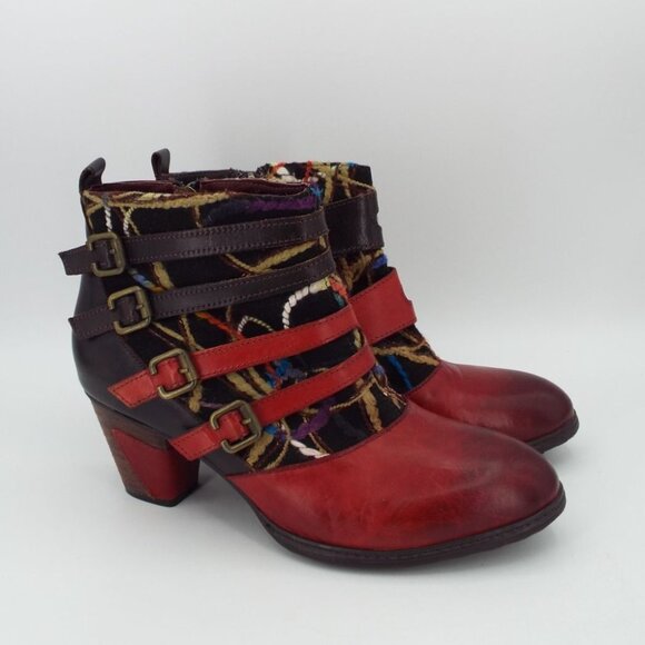 Spring Step Shoes - L'Artiste Spring Step Redding Red Leather Buckle Booties Size 40